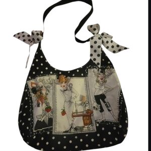 SALE Whimsical Fabric Panels Bag By Loralie Harris, Polka Dot Black White ART